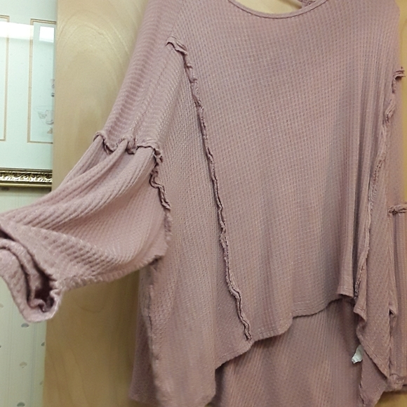 Pink Blush Mauve Boho Asymetrical Keyhole Sweater Tunic Top Native People L - Picture 6 of 7